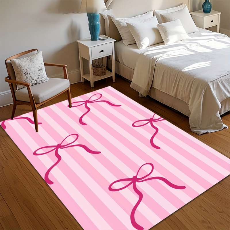 Cute Pink Striped Bow Area Rug - Commercial Ribbon Printing Machine ulasan dan harga